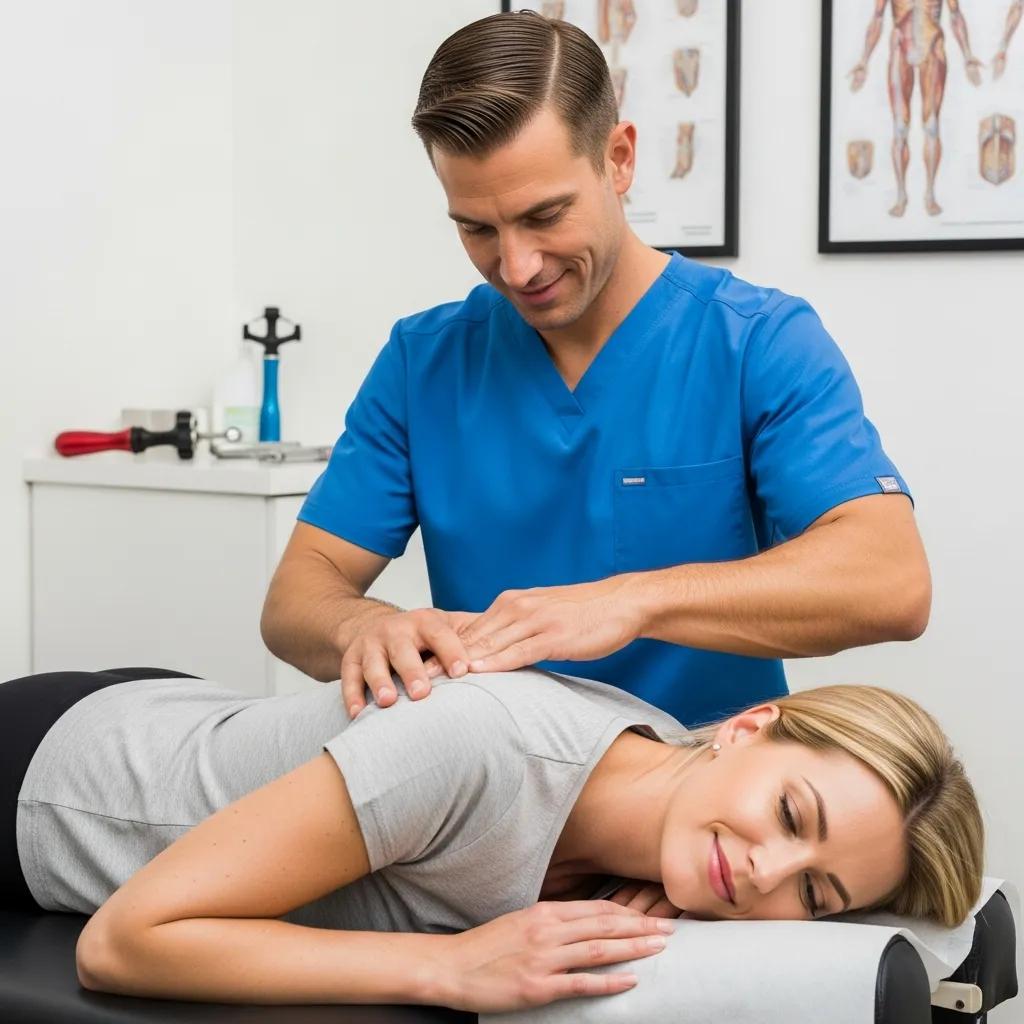 Chiropractor performing a spinal adjustment on a patient, illustrating pain management techniques